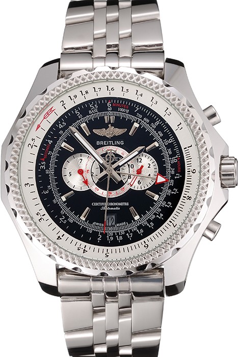 Breitling Bentley Chronograph Black Dial Stainless Steel Strap 98192