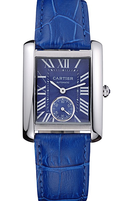 Cartier Tank MC Stainless Steel Case Blue Dial Blue Leather Strap   622178